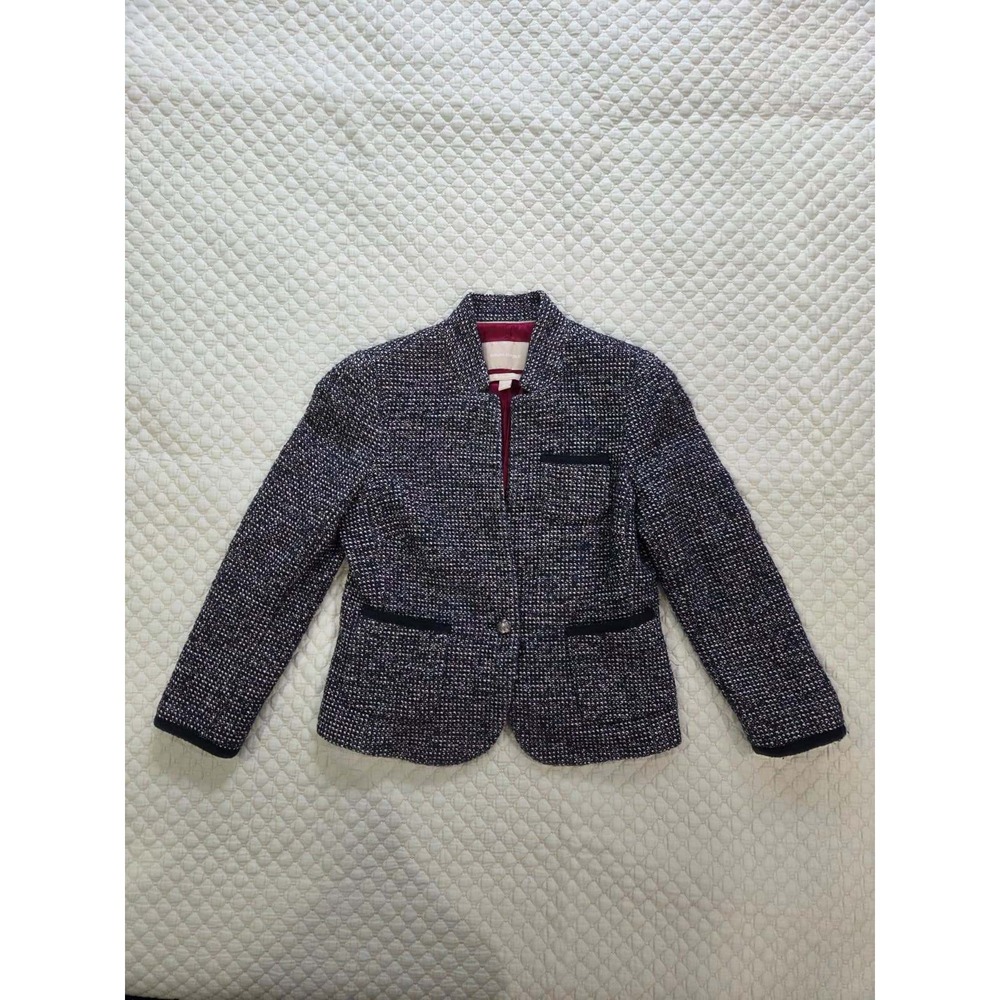 Banana Republic Petite Italian Fabric Tweed Blazer Navy Blue 8P Tailored Jacket